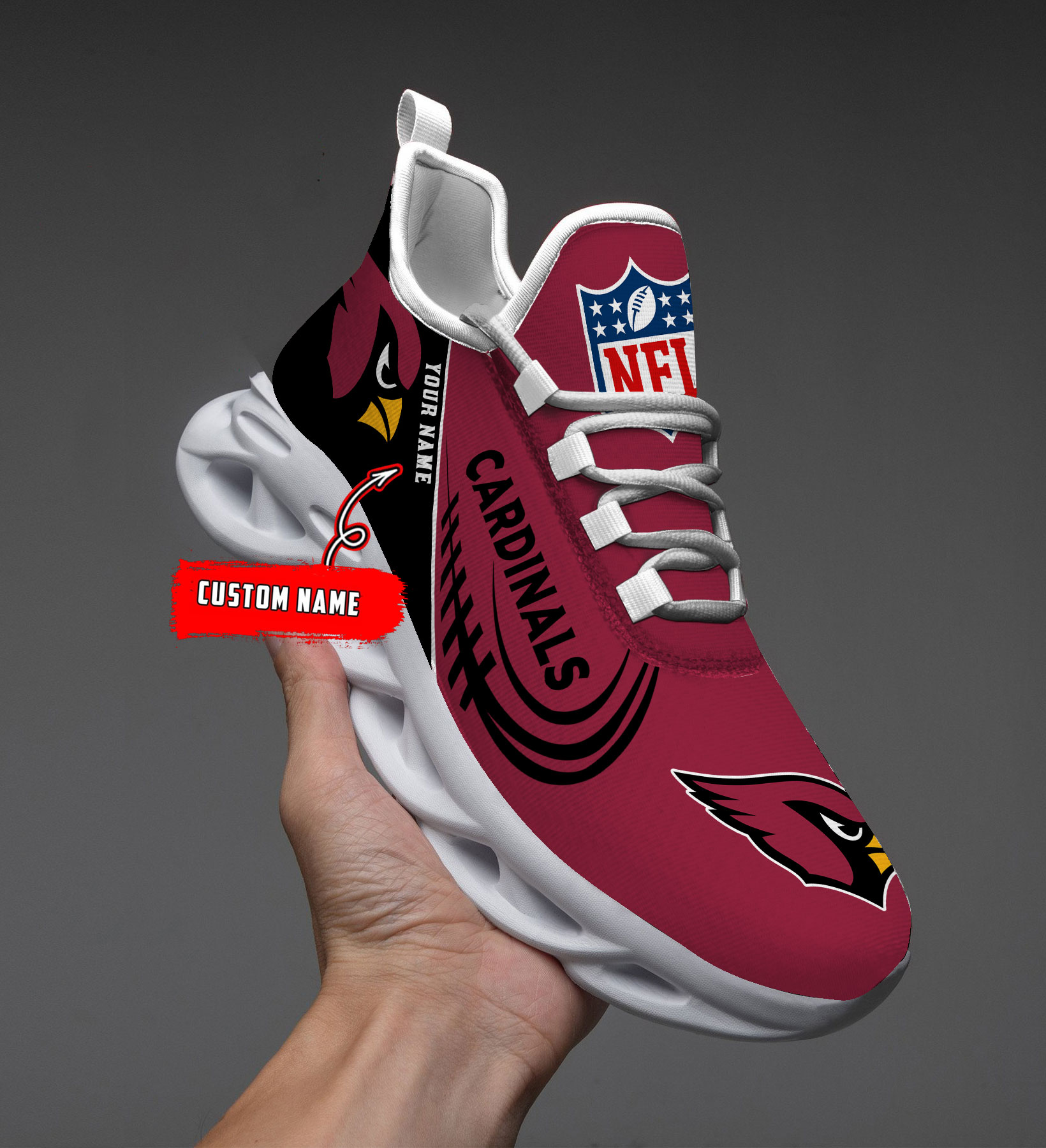 1 Custom Name   Arizona Cardinals   PERSONALIZED MAX SOUL SHOES T1