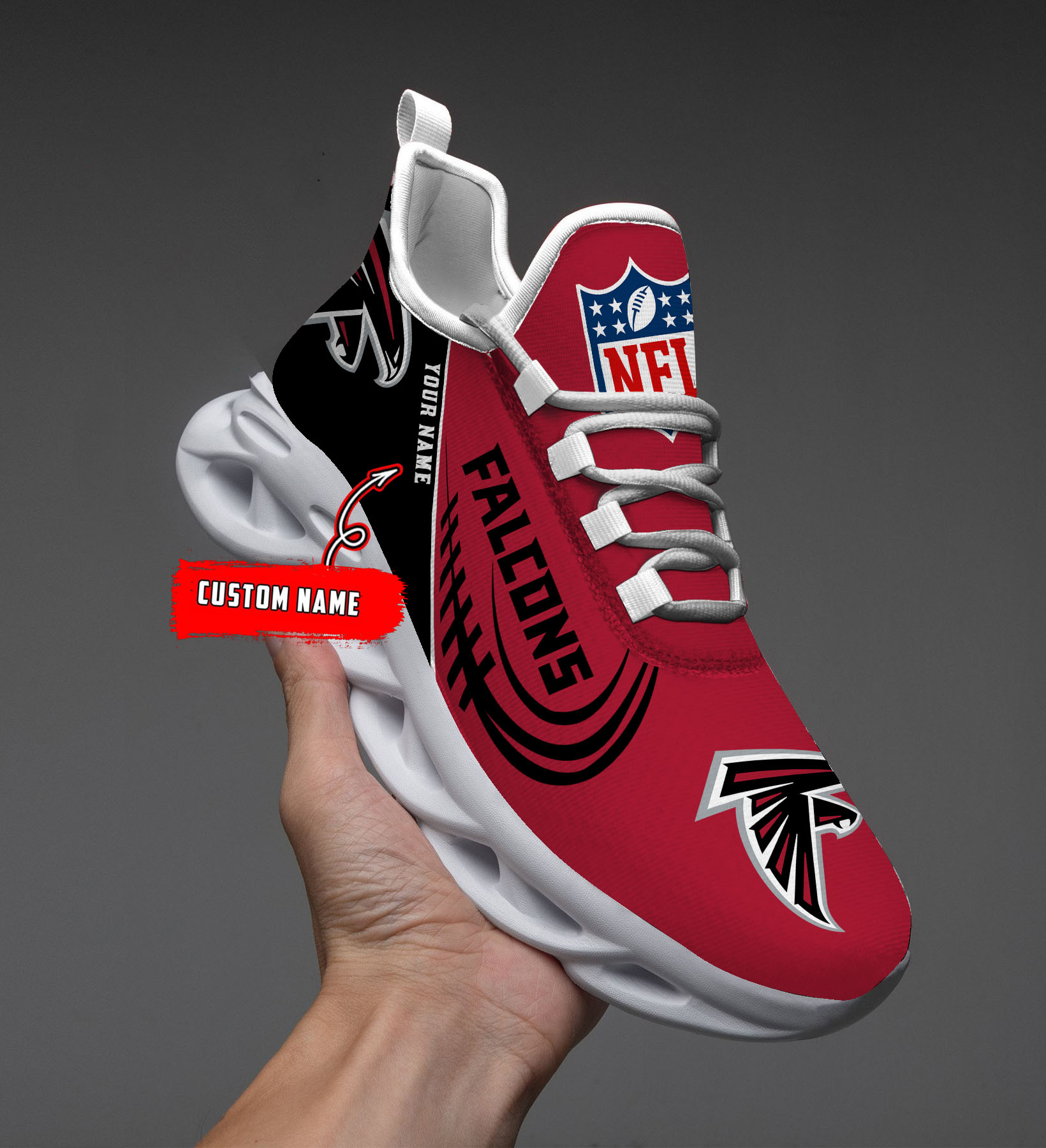 1 Custom Name   Atlanta Falcons   PERSONALIZED MAX SOUL SHOES T1