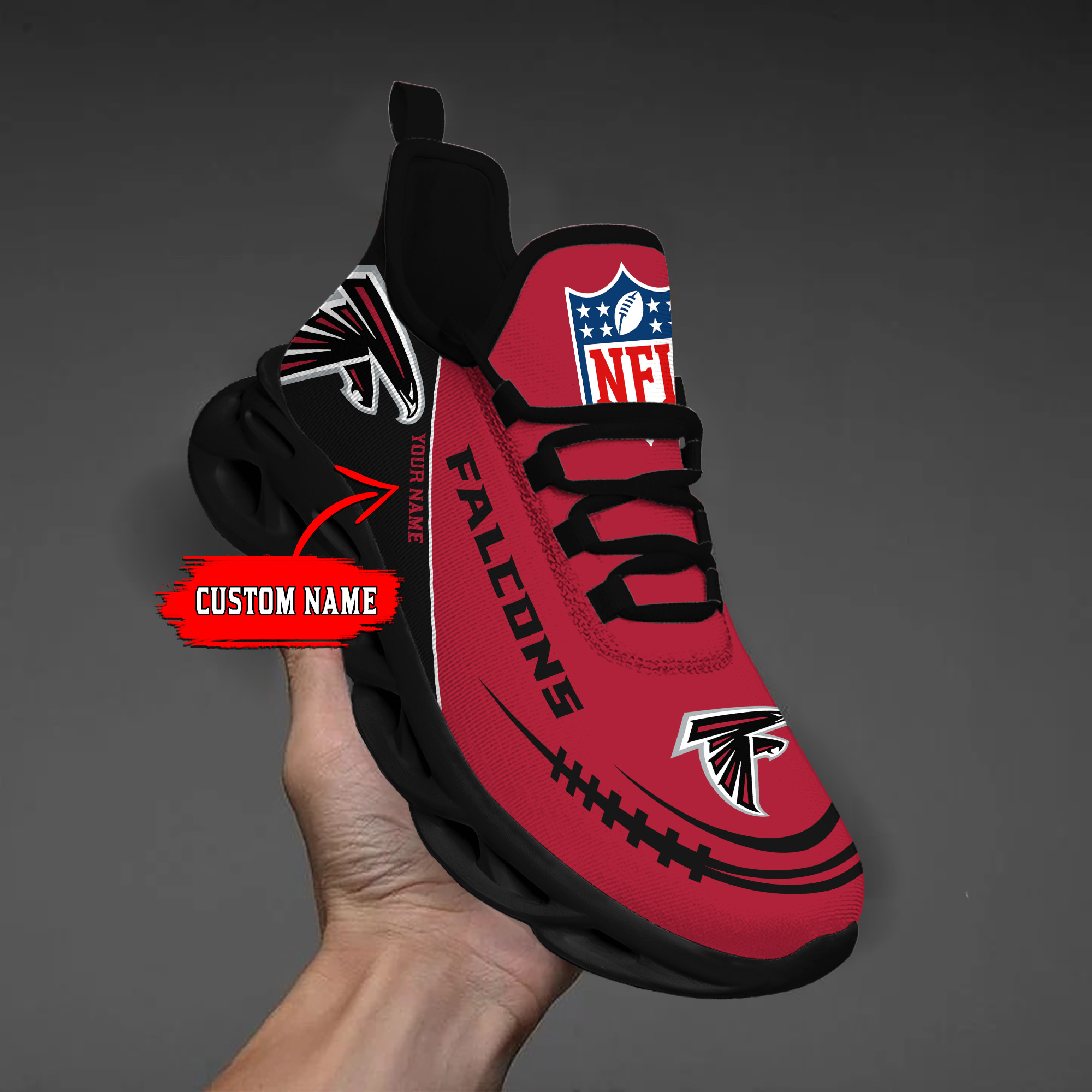 1 Custom Name   Atlanta Falcons   PERSONALIZED MAX SOUL SHOES T2