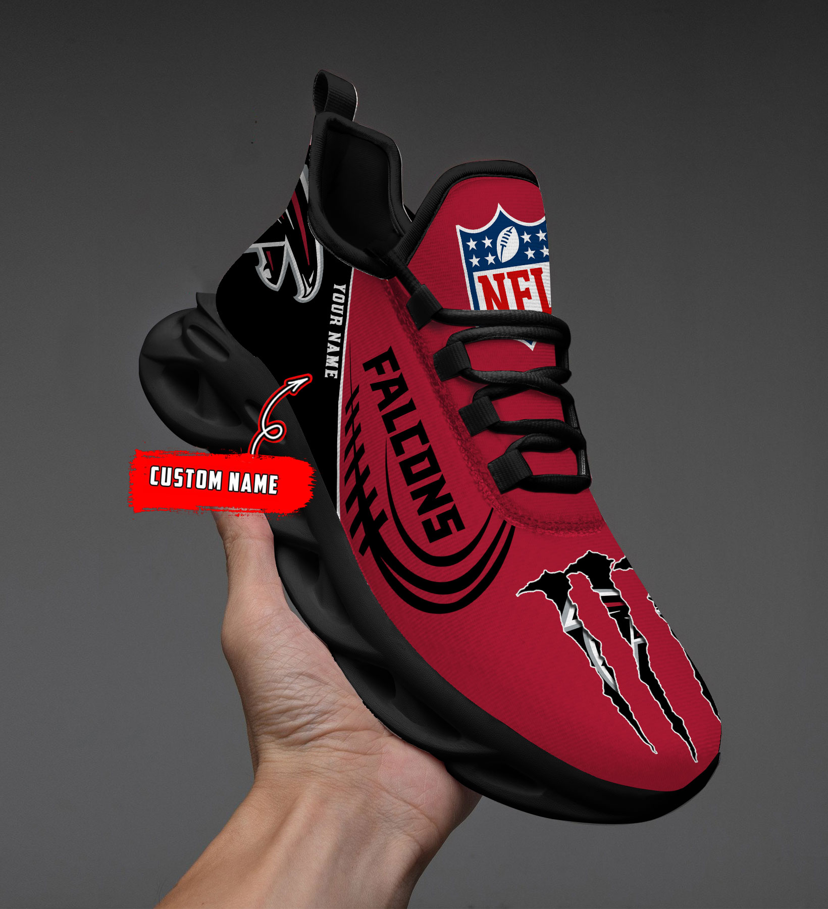 1 Custom Name   Atlanta Falcons  PERSONALIZED MAX SOUL SHOES T6