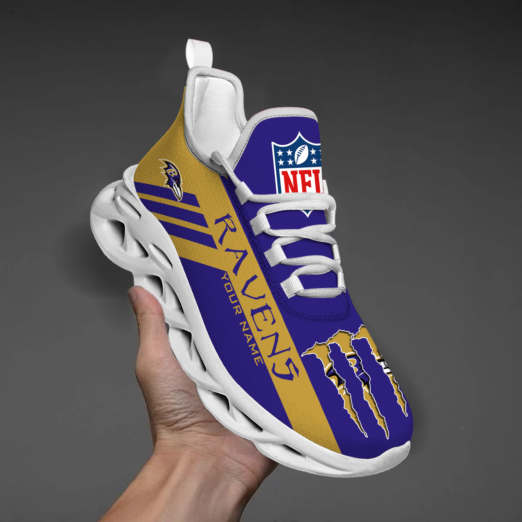 1 Custom Name   Baltimore Ravens   PERSONALIZED MAX SOUL SHOES T5