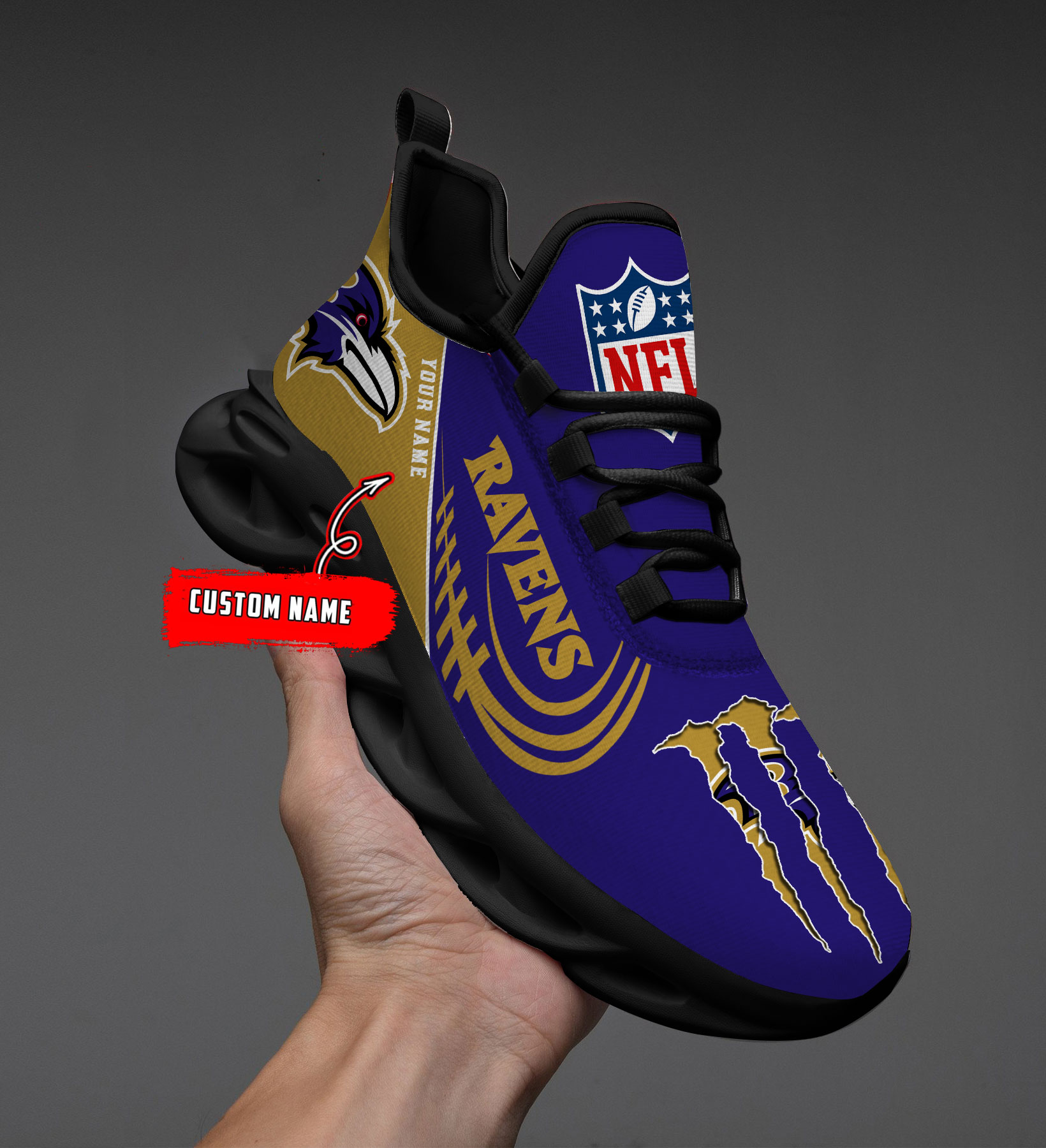 1 Custom Name   Baltimore Ravens   PERSONALIZED MAX SOUL SHOES T6