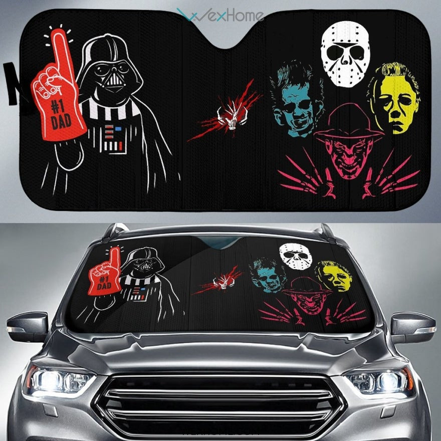 #1 Dad Darth Vader Vs Horror Movie Villains Murder Team Car Sun Shade