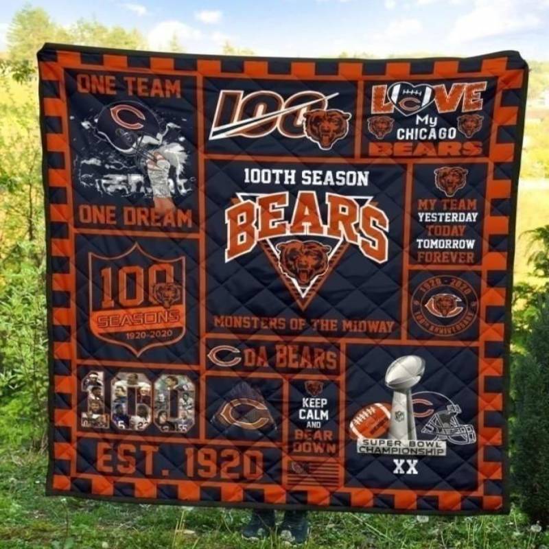 100 Years Of Chicago Bears Anniversary Quilt Blanket Fan Gift MN09