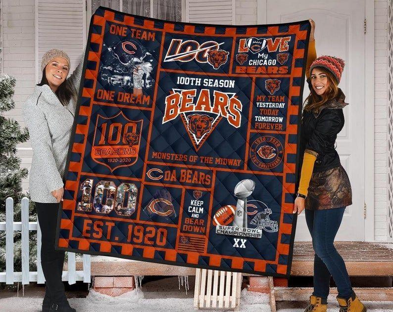 100Th Chicago Bears Anniversary Fan Gift For Mother\'S Day Home Decor Fleece Quilt Blanket Personalized Customized Home Bedroom Decor Gift