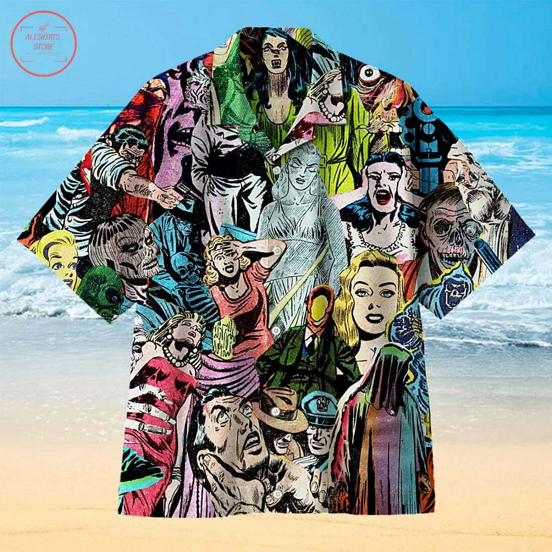 1950s Horror Comics Collage Hawaiian Shirt