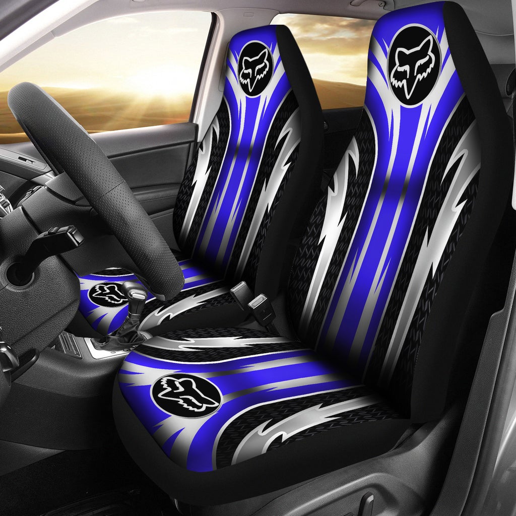 2 Front Fox Racing Seat Covers Blue