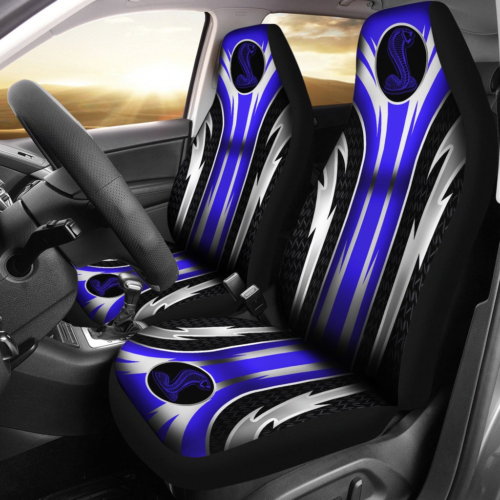 2 Front Mustang Cobra Seat Covers Blue