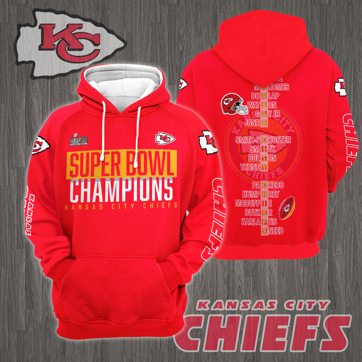 3D All Over Printed Kansas City Chiefs Super Bowl LVII Champions Shirts