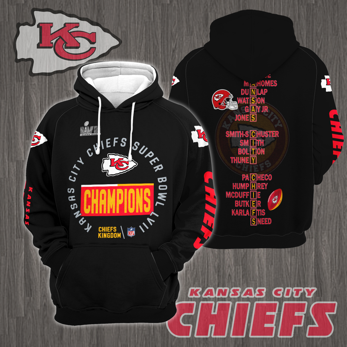 3D All Over Printed Kansas City Chiefs Super Bowl LVII Champions Shirts