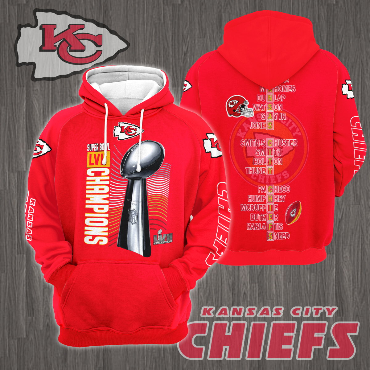 3D All Over Printed Kansas City Chiefs Super Bowl LVII Champions Shirts