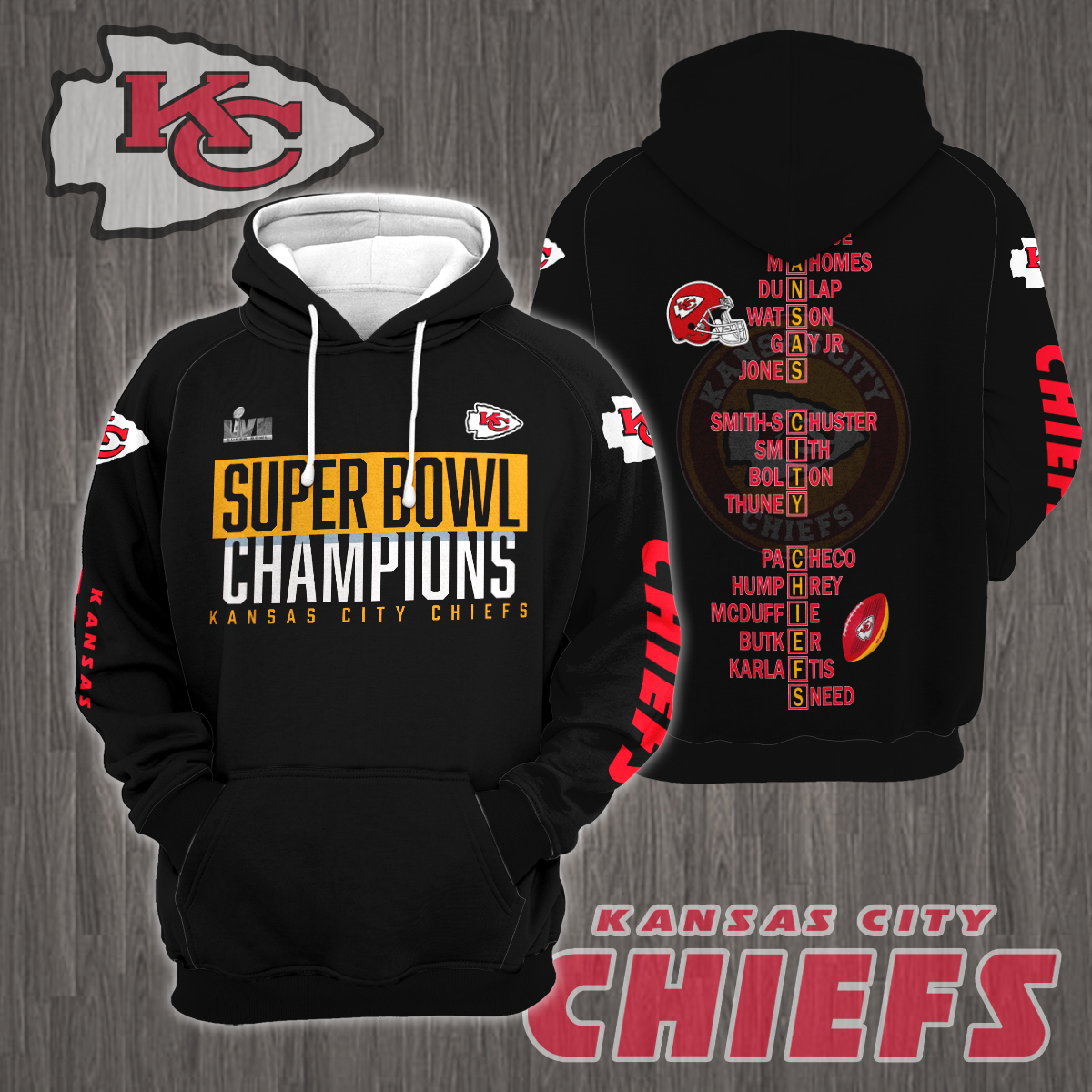 3D All Over Printed Kansas City Chiefs Super Bowl LVII Champions Shirts