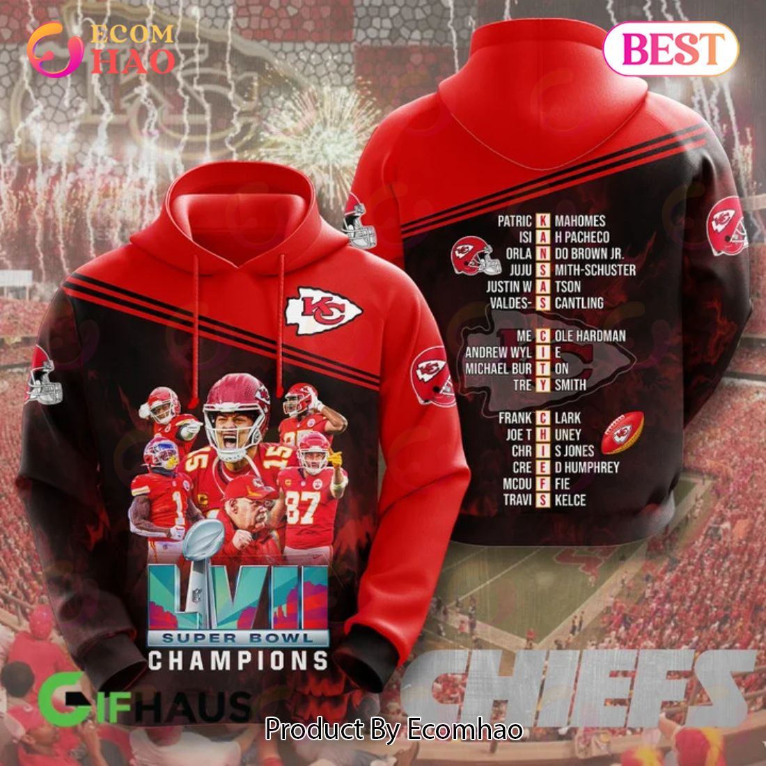 3D All Over Printed Kansas City Chiefs Super Bowl LVII Champions Shirts L10