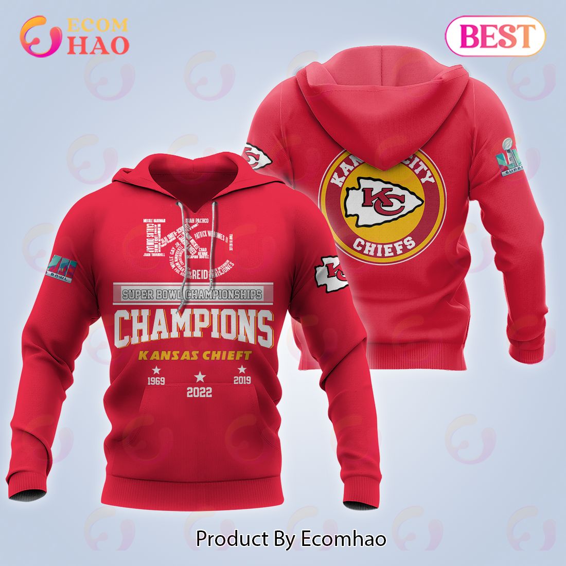 3D All Over Printed Kansas City Chiefs Super Bowl LVII Champions Shirts L11