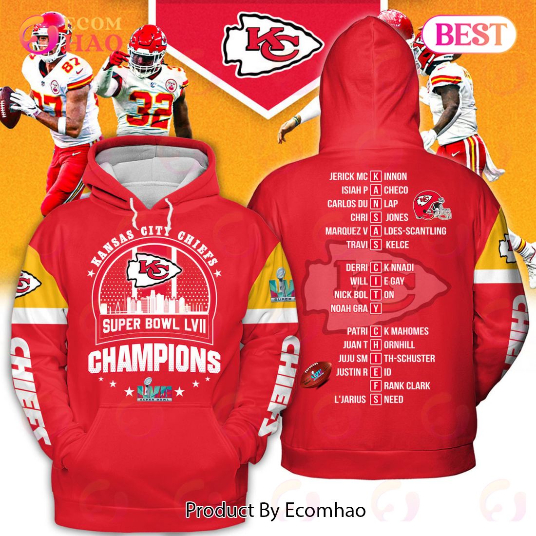 3D All Over Printed Kansas City Chiefs Super Bowl LVII Champions Shirts L12