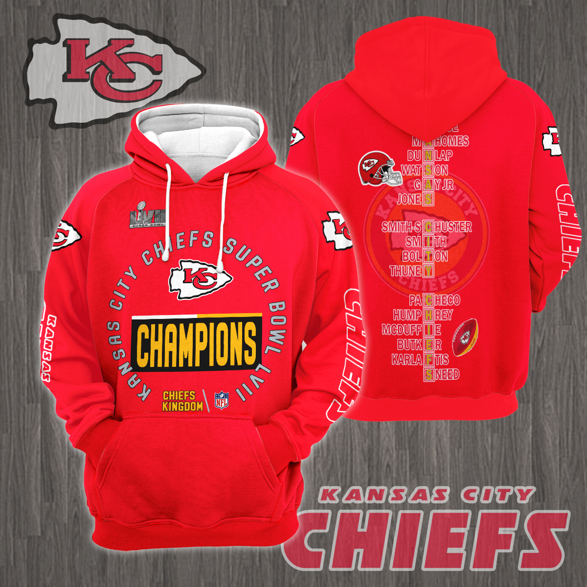 3D All Over Printed Kansas City Chiefs Super Bowl LVII Champions Shirts