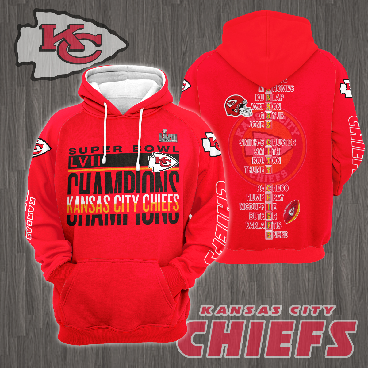 3D All Over Printed Kansas City Chiefs Super Bowl LVII Champions Shirts