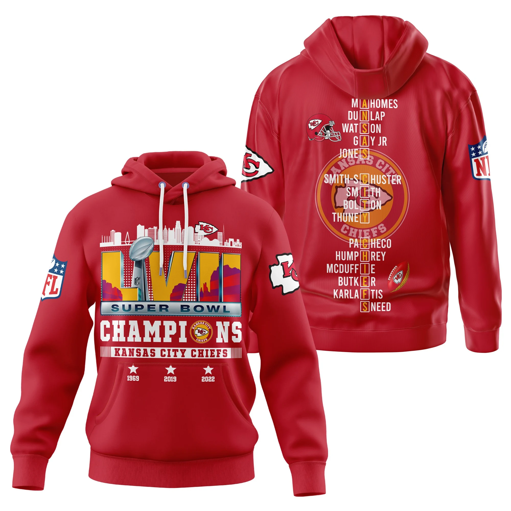 3D All Over Printed Kansas City Chiefs Super Bowl LVII Champions Shirts