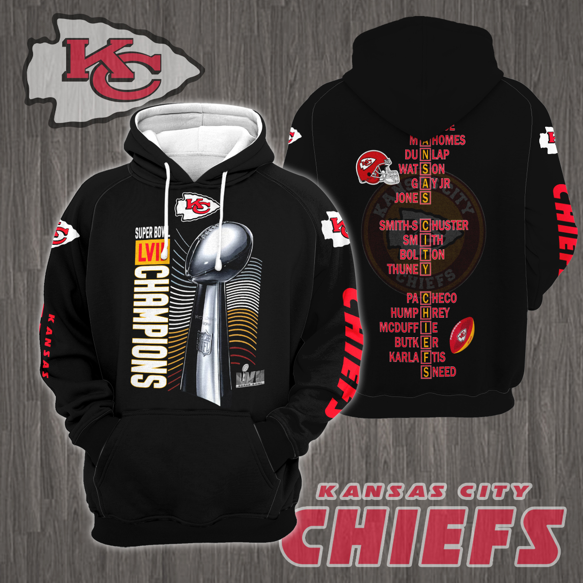 3D All Over Printed Kansas City Chiefs Super Bowl LVII Champions Shirts