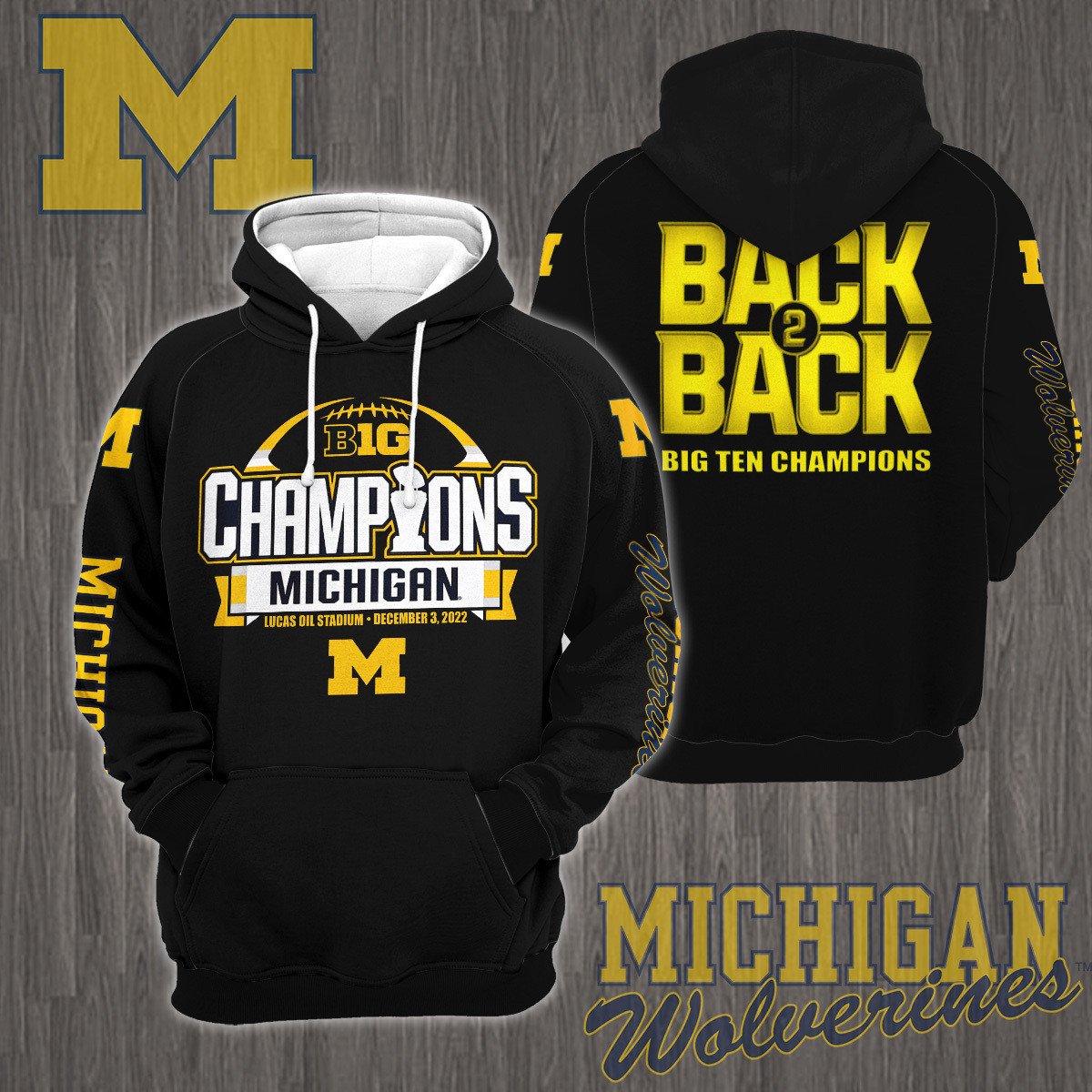 3D All Over Printed Michigan Wolverines Big Ten Champions 2022 Shirts Ver 1