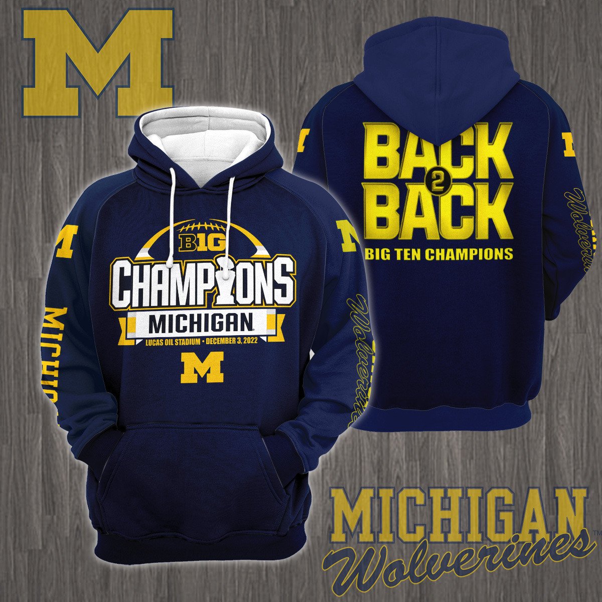 3D All Over Printed Michigan Wolverines Big Ten Champions 2022 Shirts Ver 2