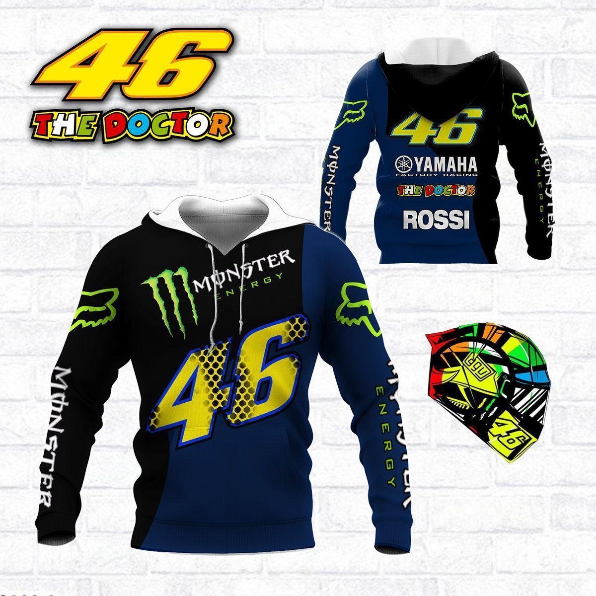 3D All Over Printed VR46 Yamaha  Shirts Ver1 (Dark Blue)