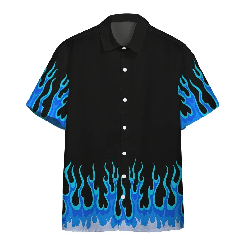 3d Blue Hot Rod Flames Custom Short Sleeve Shirt Aloha Shirt For Summer Unisex Hawaiian Shirts Hawaiian Shirt