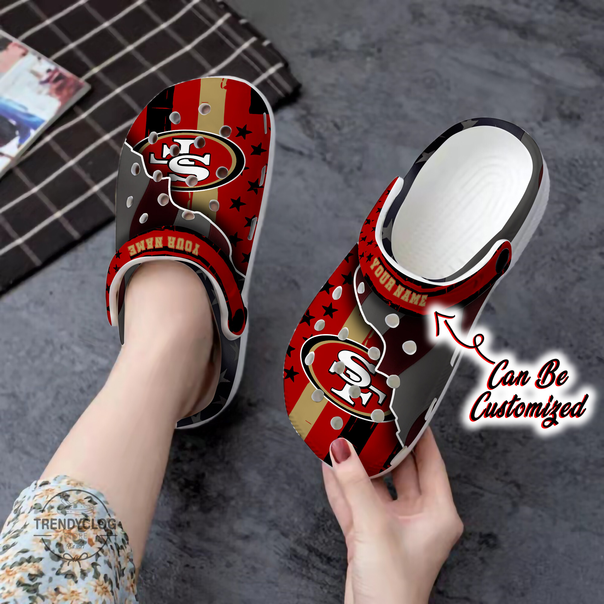 49Ers Crocs - Personalized Sf 49Ers Team American Flag Line Clog