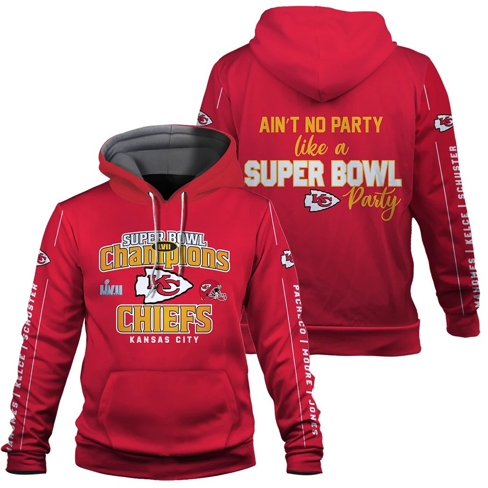 Ain't No Party Like A Super Bowl Party Kansas City Chiefs Super Bowl Champion 2023 Unisex 3D Hoodie