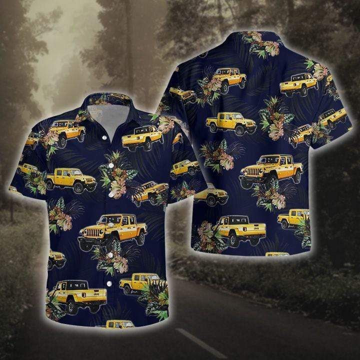 Amazing Tropical Yellow Jeep Navy Unisex Hawaiian Aloha Shirts