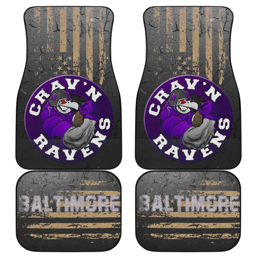 Baltimore Ravens  Team Car Floor Mats Crazy Muscle Raven Smiling Broken Grey Wall Car Mats