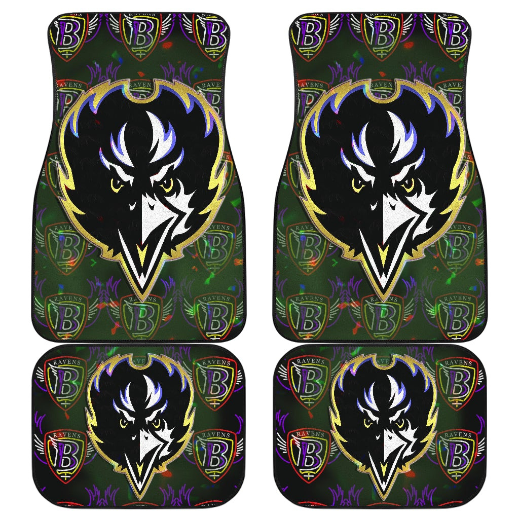 Baltimore Ravens  Team Car Floor Mats Raven Head In Black Fire B Wings Patterns Car Mats