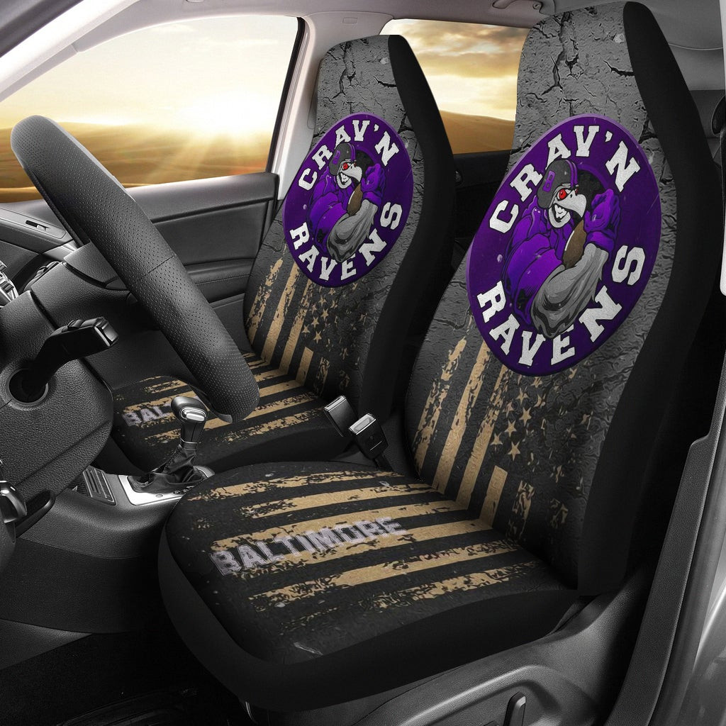 Baltimore Ravens  Team Car Seat Covers Crazy Muscle Raven Smiling Broken Grey Wall Seat Covers