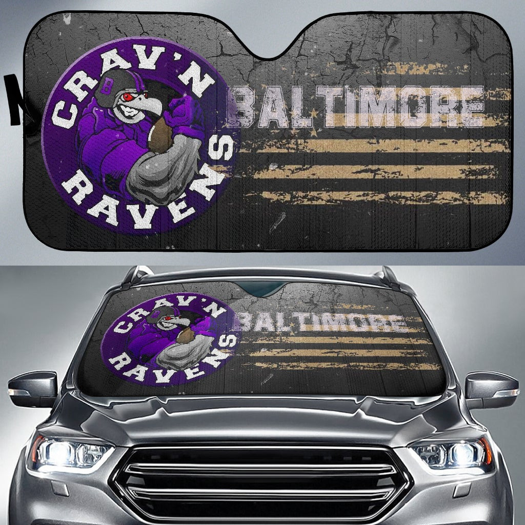 Baltimore Ravens  Team Car Sunshade Crazy Muscle Raven Smiling Broken Grey Wall Sun Shade