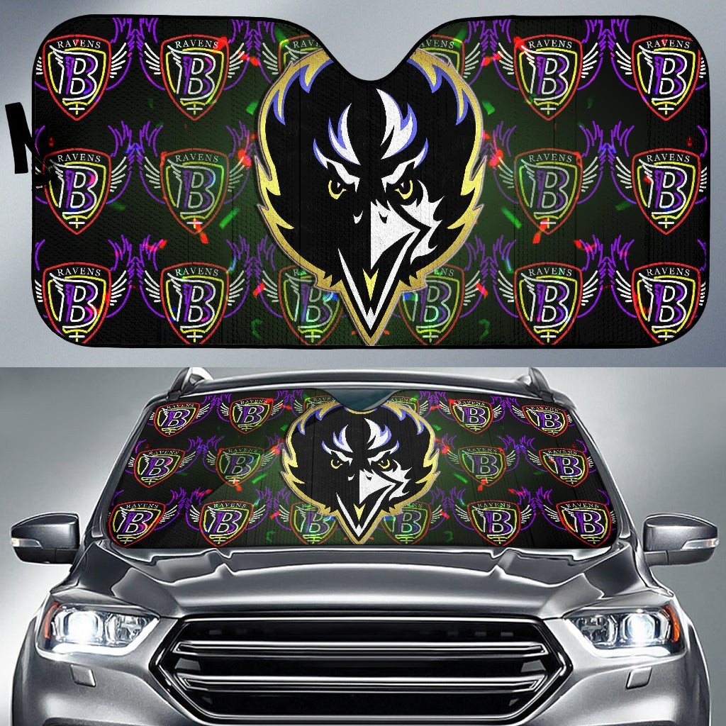 Baltimore Ravens  Team Car Sunshade Raven Head In Black Fire B Wings Patterns Sun Shade