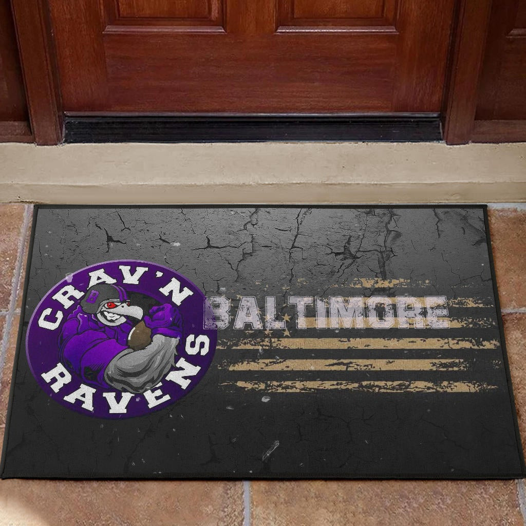 Baltimore Ravens  Team Door Mat Crazy Muscle Raven Smiling Broken Grey Wall Door Mat