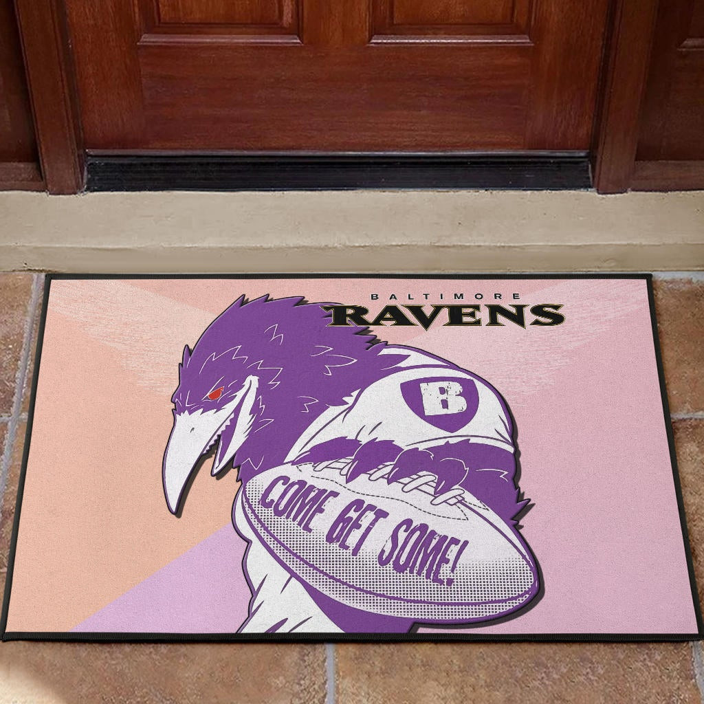 Baltimore Ravens  Team Door Mat Evil Purple Raven Silhouette Come Get Some Rugby Door Mat