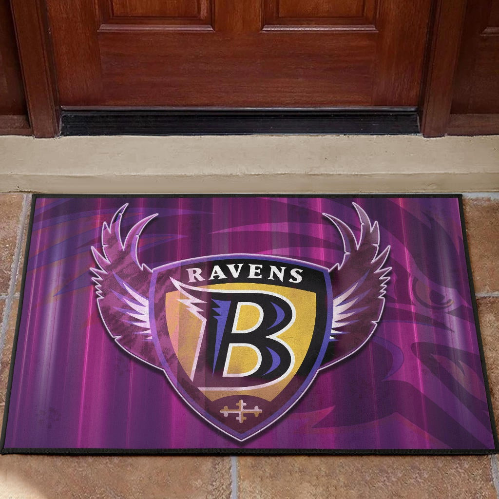 Baltimore Ravens  Team Door Mat Minimal Raven Head Underground B Wings Metal Purple Door Mat