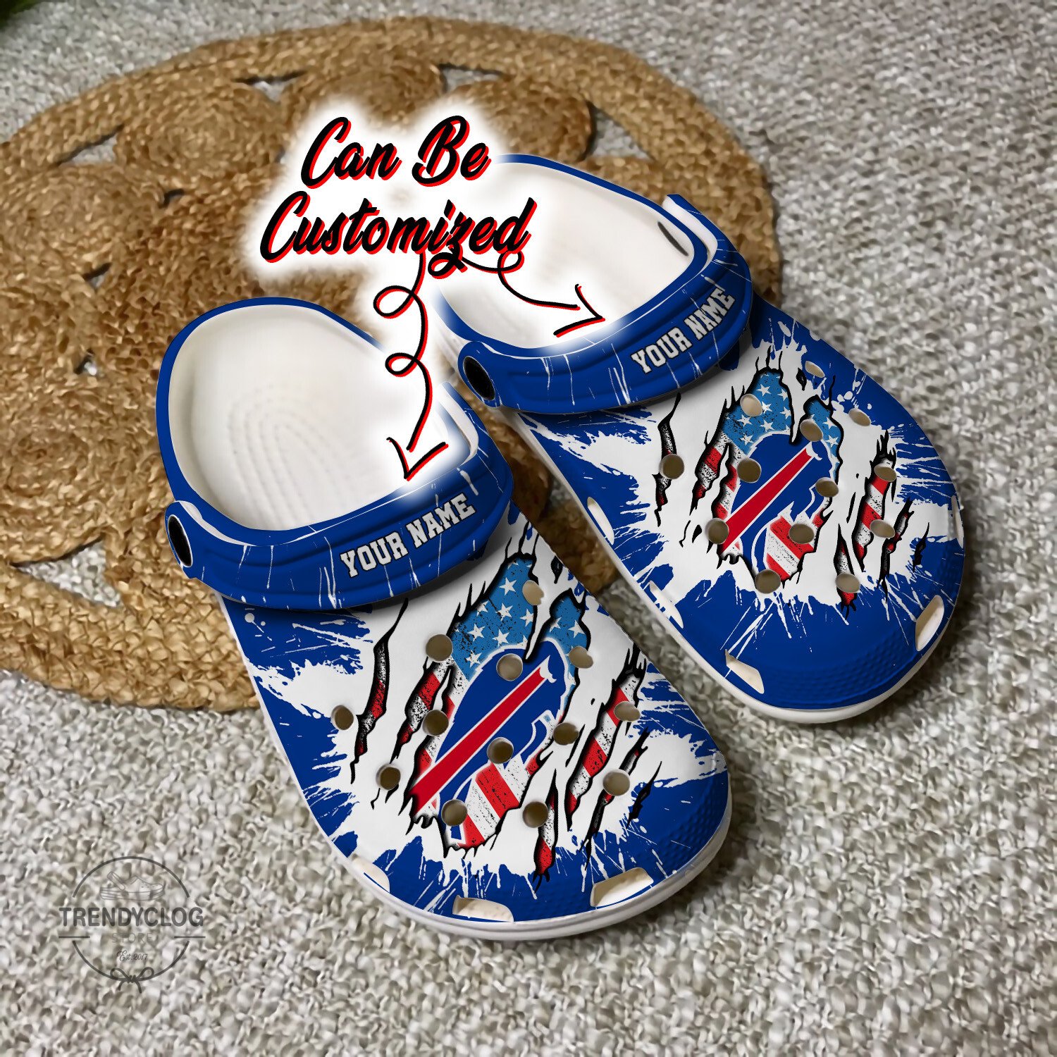 Bills Crocs - Personalized B.Bills Football Ripped American Flag Clog