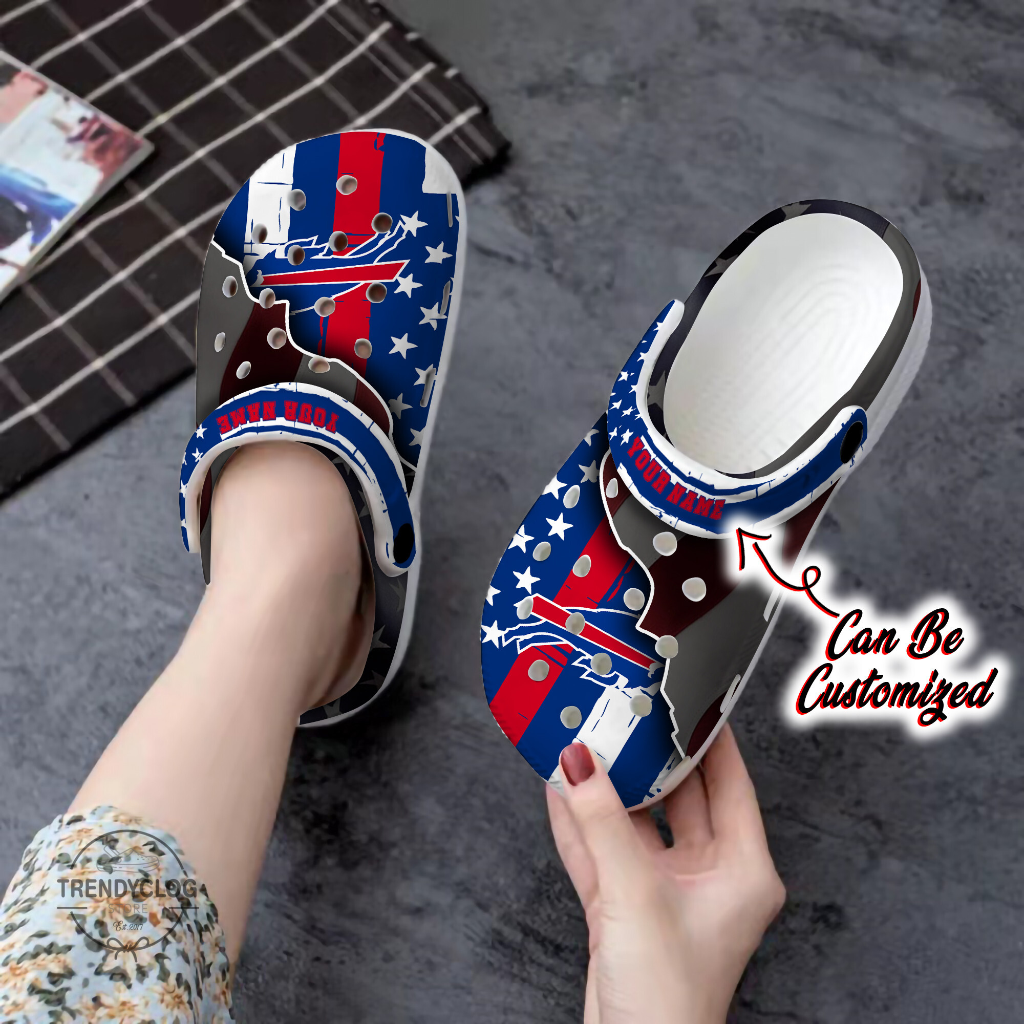 Bills Crocs - Personalized B.Bills Team American Flag Line Clog