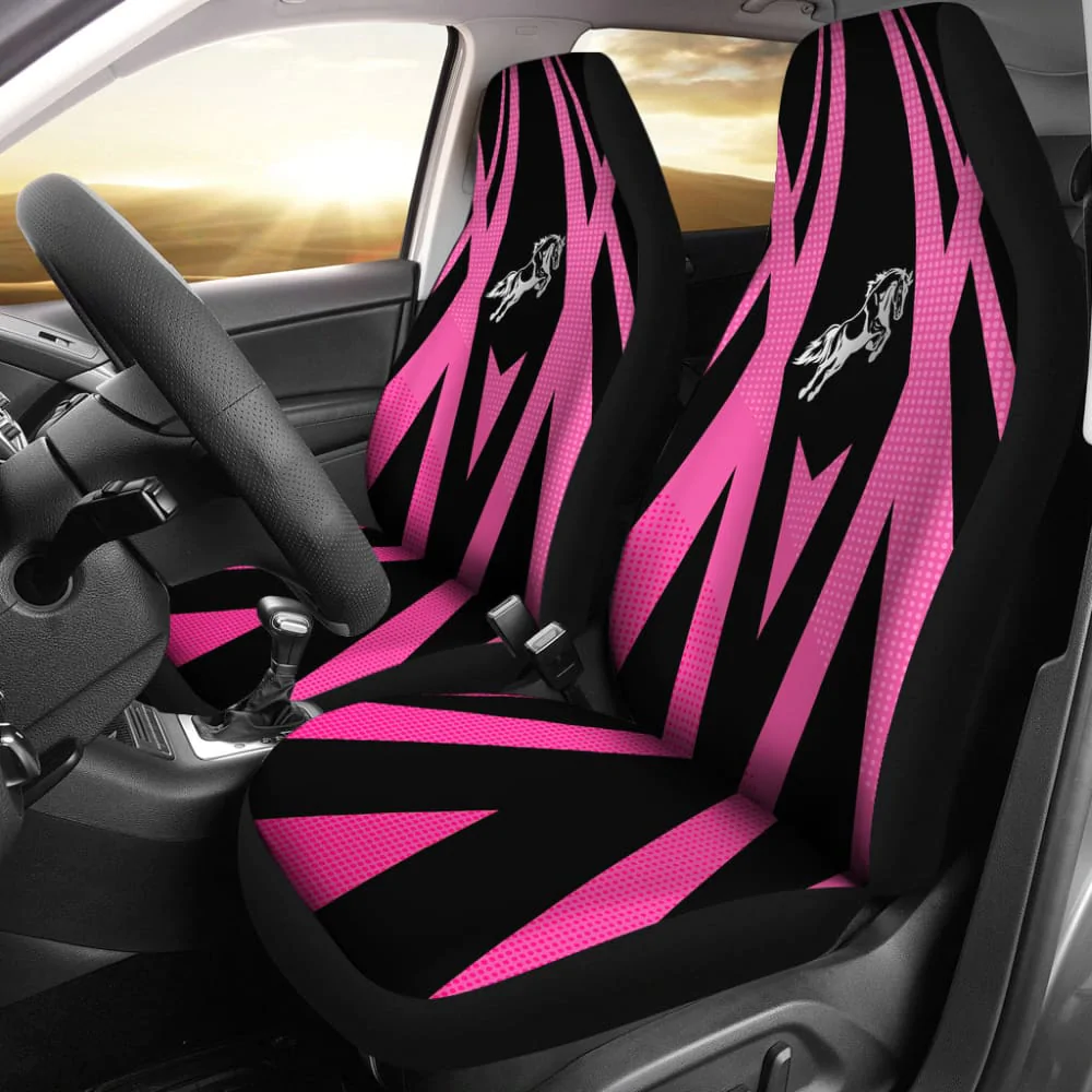 BLACK & PINK HORSE MUSTANG CUSTOM METALLIC STYLE PRINTED CAR SEAT COVERS