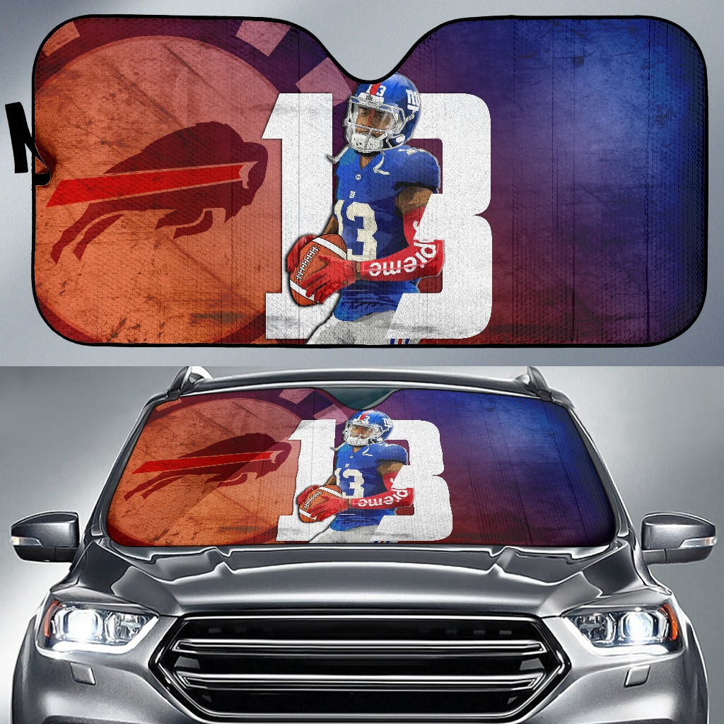 Buffalo Bills  Team Car Sunshade Gabriel Davis 13 Holding Rugby Ball  Sun Shade