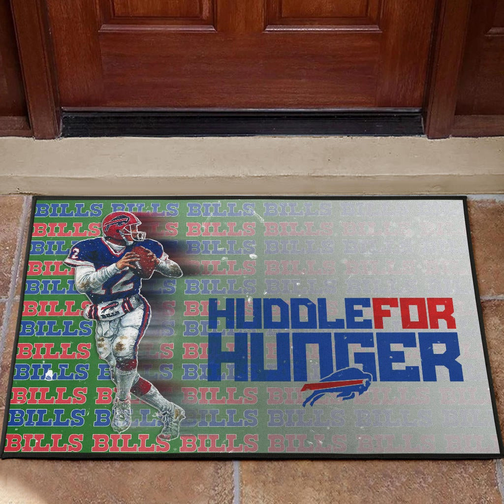 Buffalo Bills  Team Door Mat Jim Kelly Catching Ball And Running Huddle For Hunger Door Mat