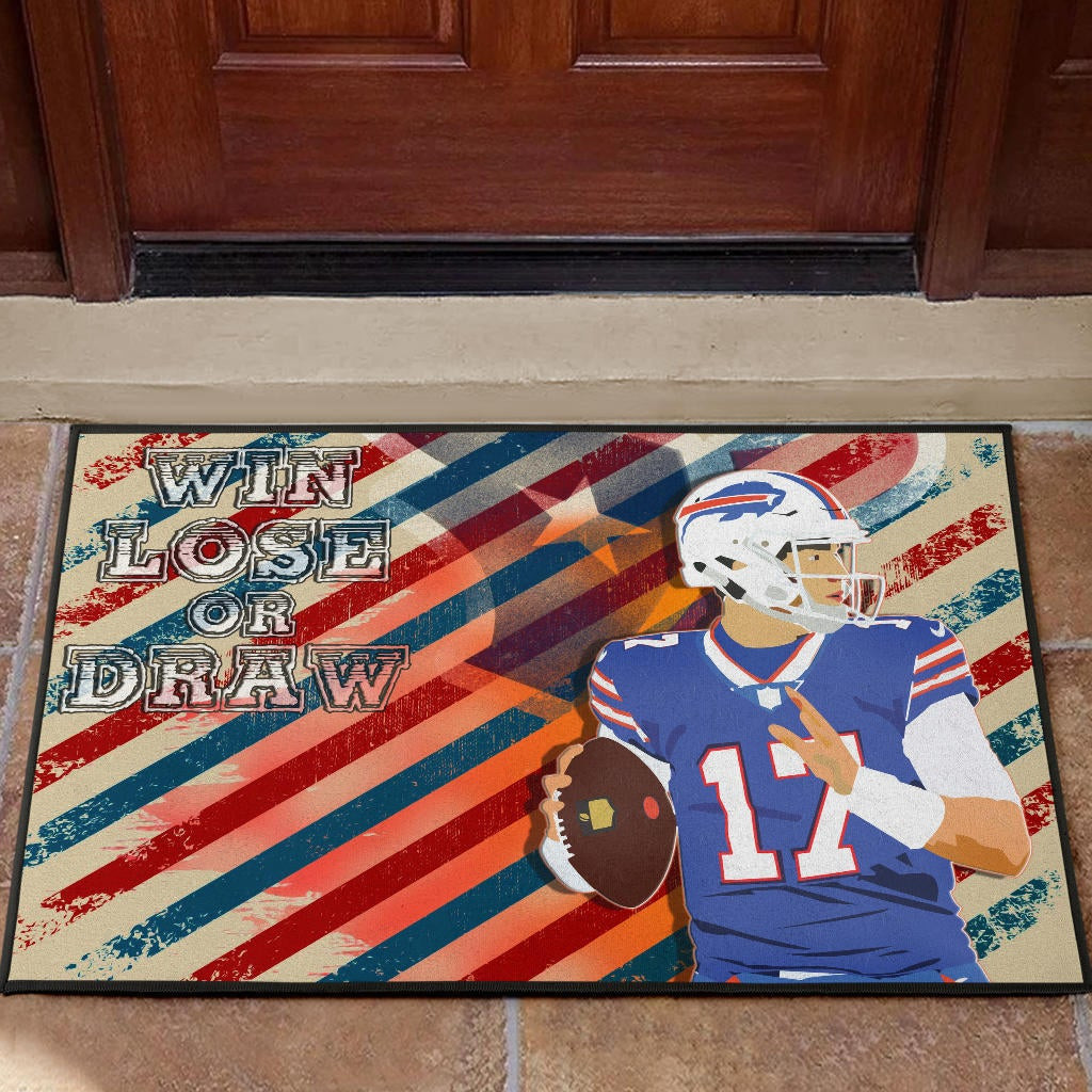 Buffalo Bills  Team Door Mat Player 17 Attack Rugby Ball Funny Quote Win Lose Or Draw Door Mat