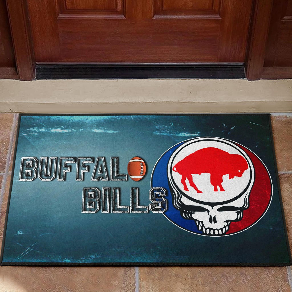 Buffalo Bills  Team Door Mat Red Buffalo In Skull Brain Universe Scale Door Mat