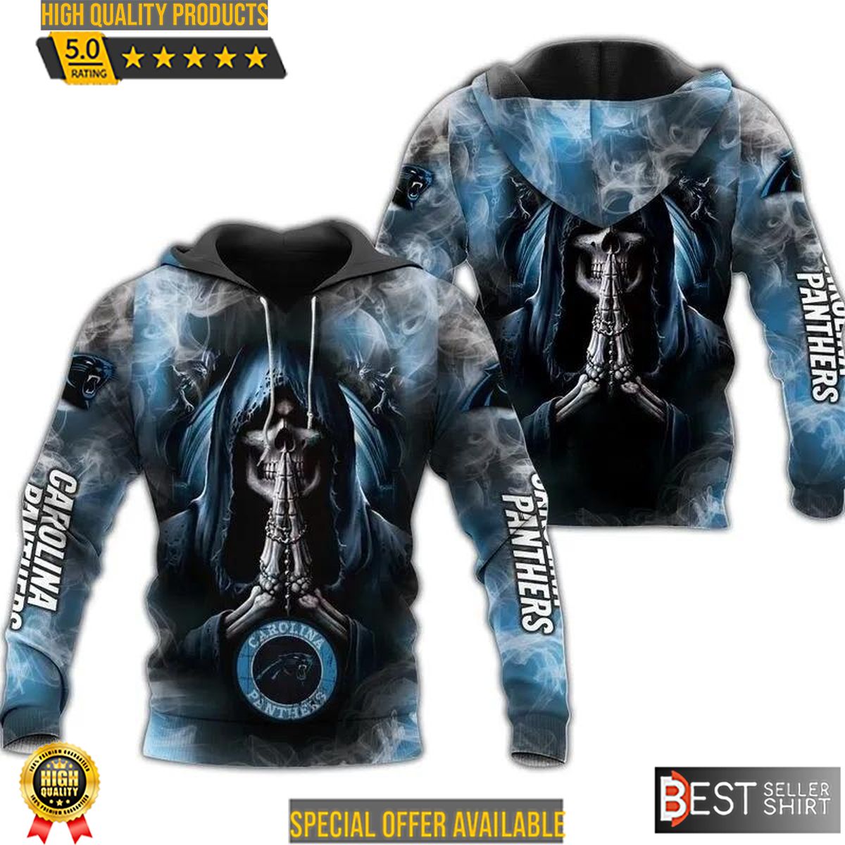 Carolina Panthers American Football 3D Hoodie Death Smoke 3D Sweatshirt