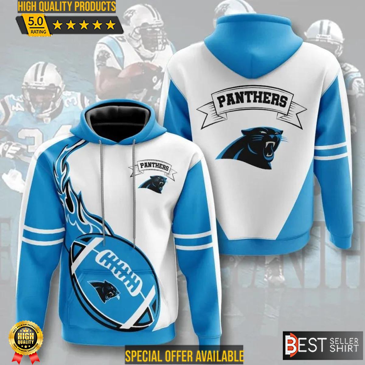 Carolina Panthers American Football 3D Hoodie Flame Ball 3D Sweatshirt