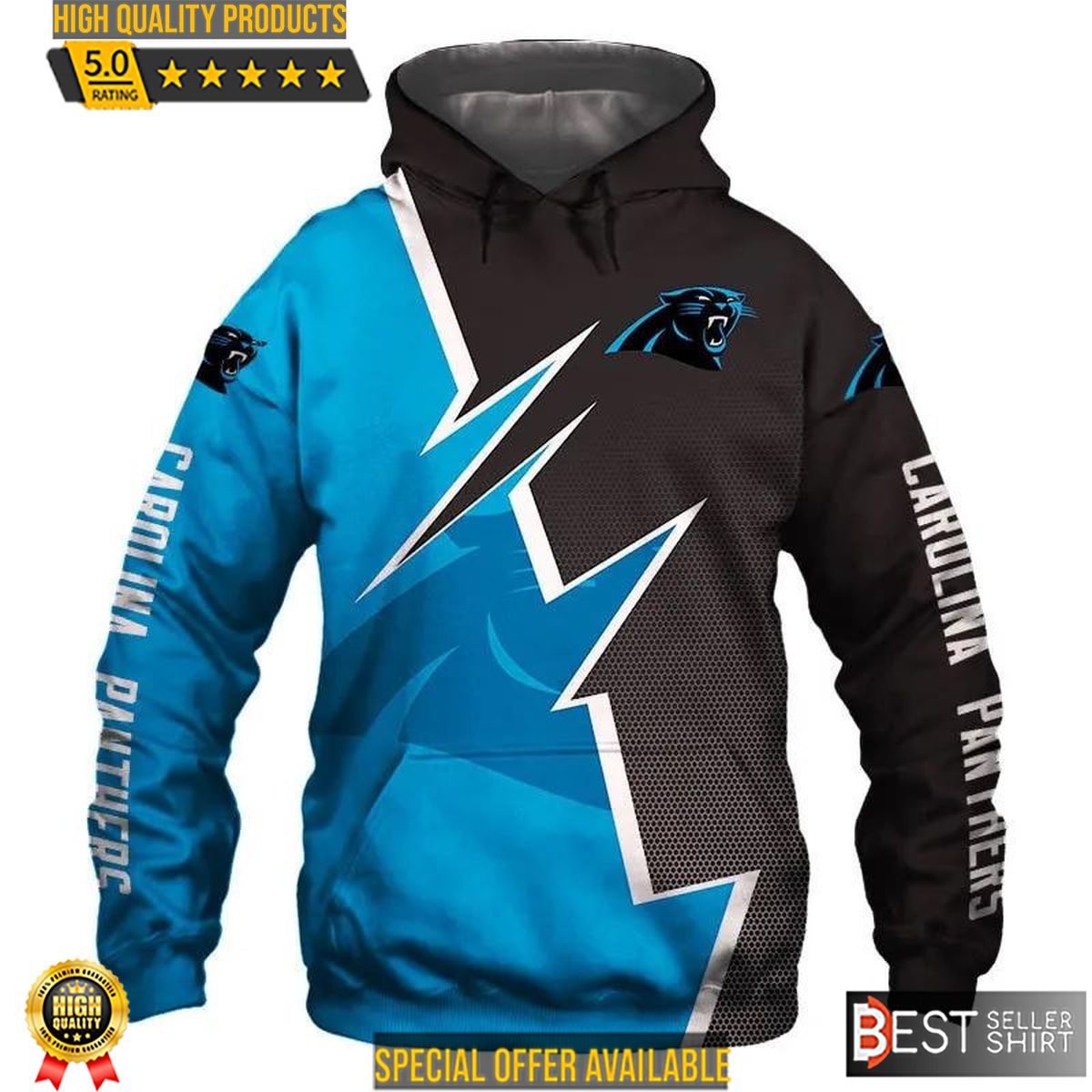 Carolina Panthers American Football 3D Hoodie Zigzag Graphic 3D Sweatshirt