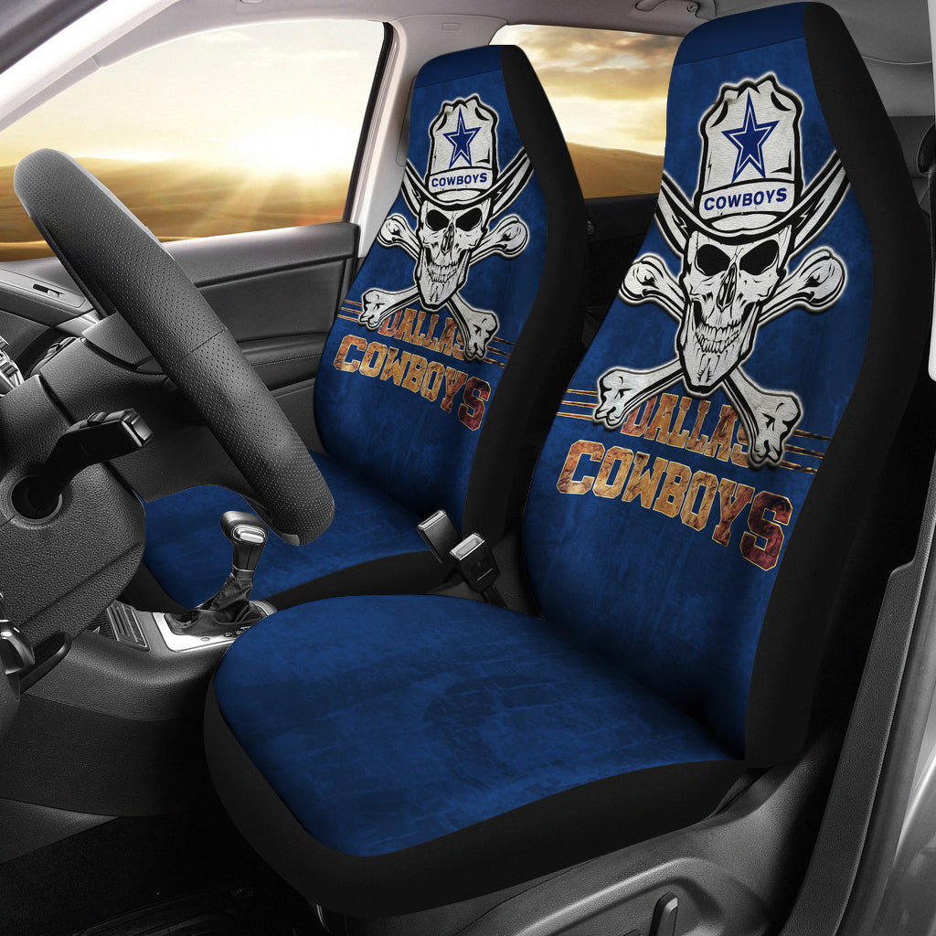 Dallas  Cowboy Pirate Skull Wearing Cowboy Star Hat Car Seat Covers