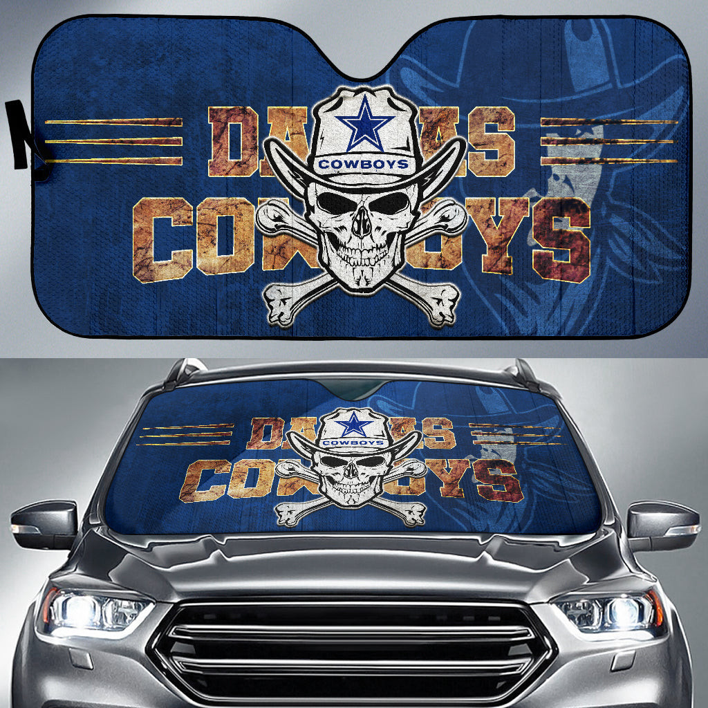 Dallas  Cowboy Pirate Skull Wearing Cowboy Star Hat Car Sun Shade